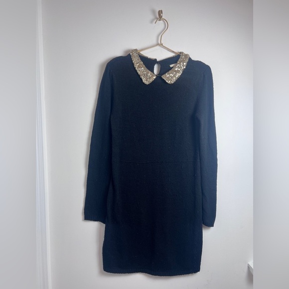 Kling  Black Sweater Dress Gold Glitter Peter Pan Collar - Picture 1 of 11